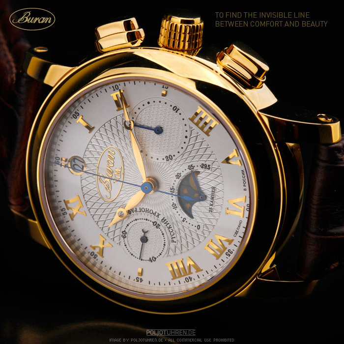 BURAN V.M Russian mechan. Poljot Chronograph 31679 moon phase watch calendar